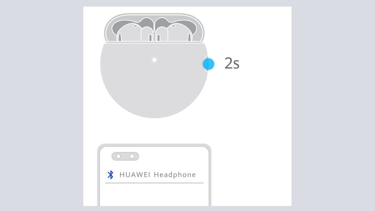 Cách kết nối tai nghe Huawei dòng FreeBuds qua nút chức năng trên hộp sạc.