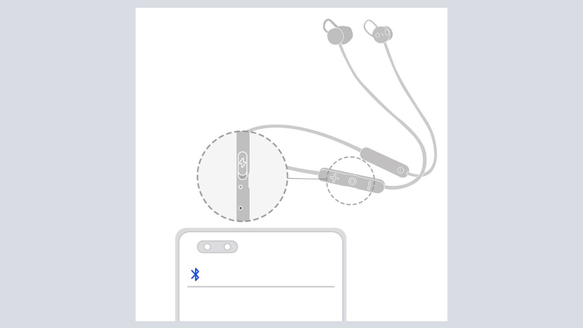 Giữ nút chức năng trên FreeLace Lite để kết nối tai nghe Huawei với điện thoại.