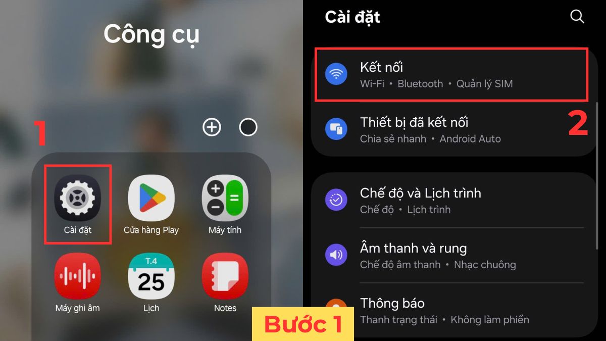 Vào mục Kết nối trên Android để thực hiện cách kết nối tai nghe Huawei.