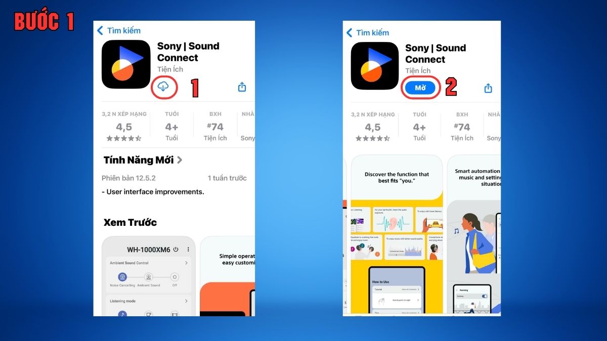 Tải ứng dụng Sony Sound Connect để học cách sử dụng tai nghe Sony WH-CH520.