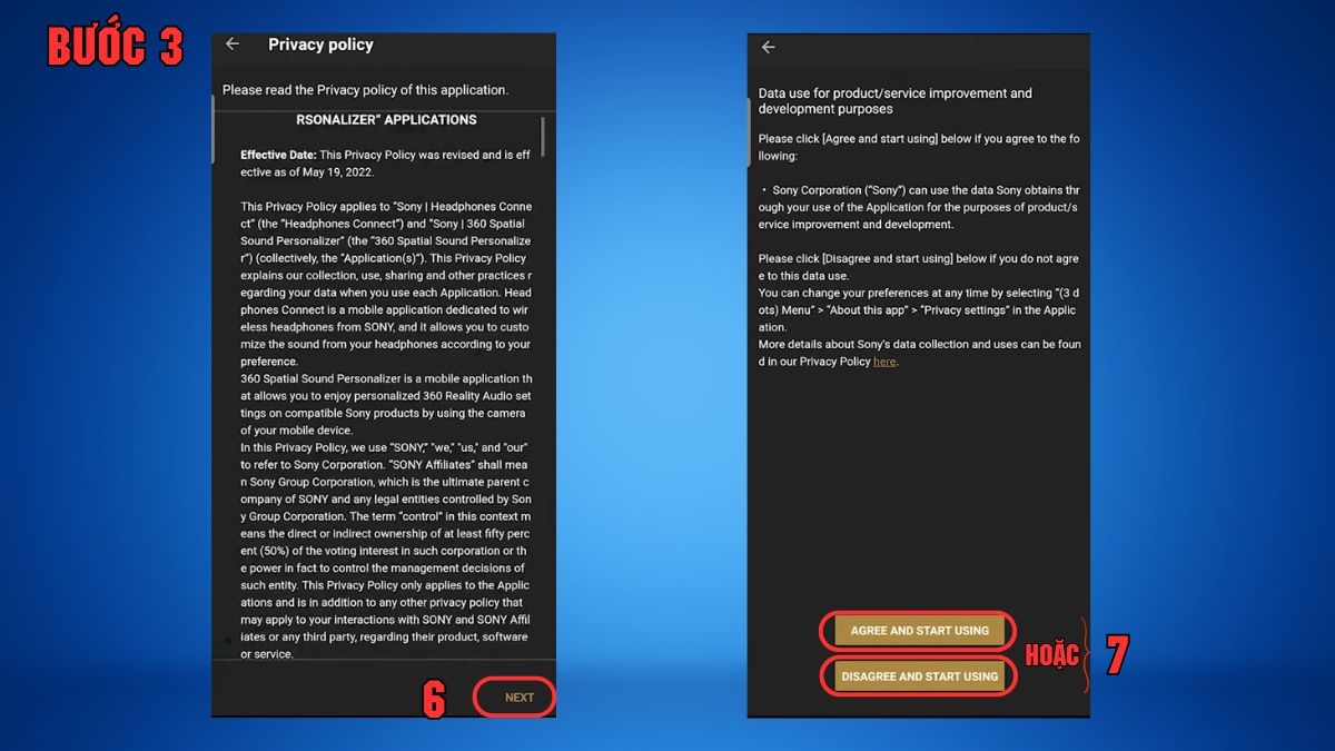 Đồng ý điều khoản ứng dụng để thực hiện cách kết nối tai nghe Sony WH-CH520 với iPhone.