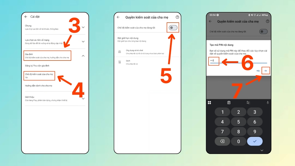 Kích hoạt Chế độ kiểm soát của cha mẹ và đặt mã PIN để khóa ứng dụng trên Google Play