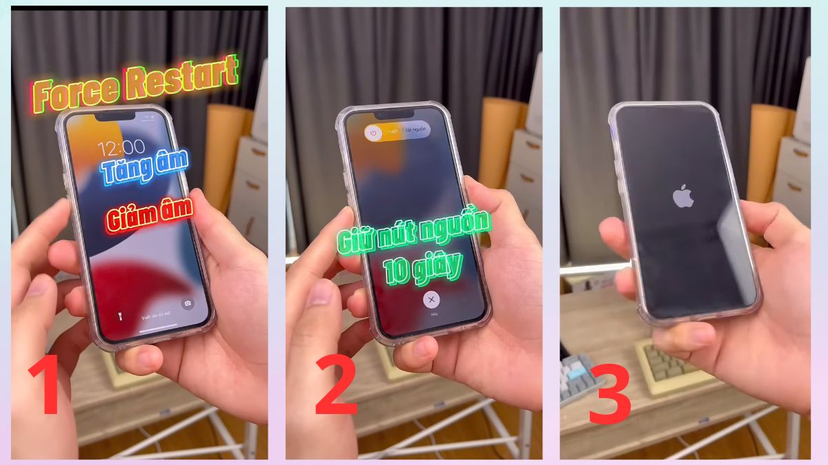 Nhấn nhanh tổ hợp phím âm lượng khi học cách khởi động lại iphone 13.