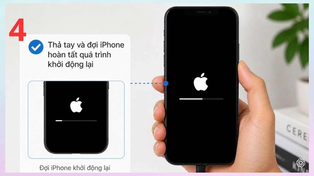 Giữ nút nguồn cho đến khi logo Apple hiện ra theo cách khởi động lại iphone 13.