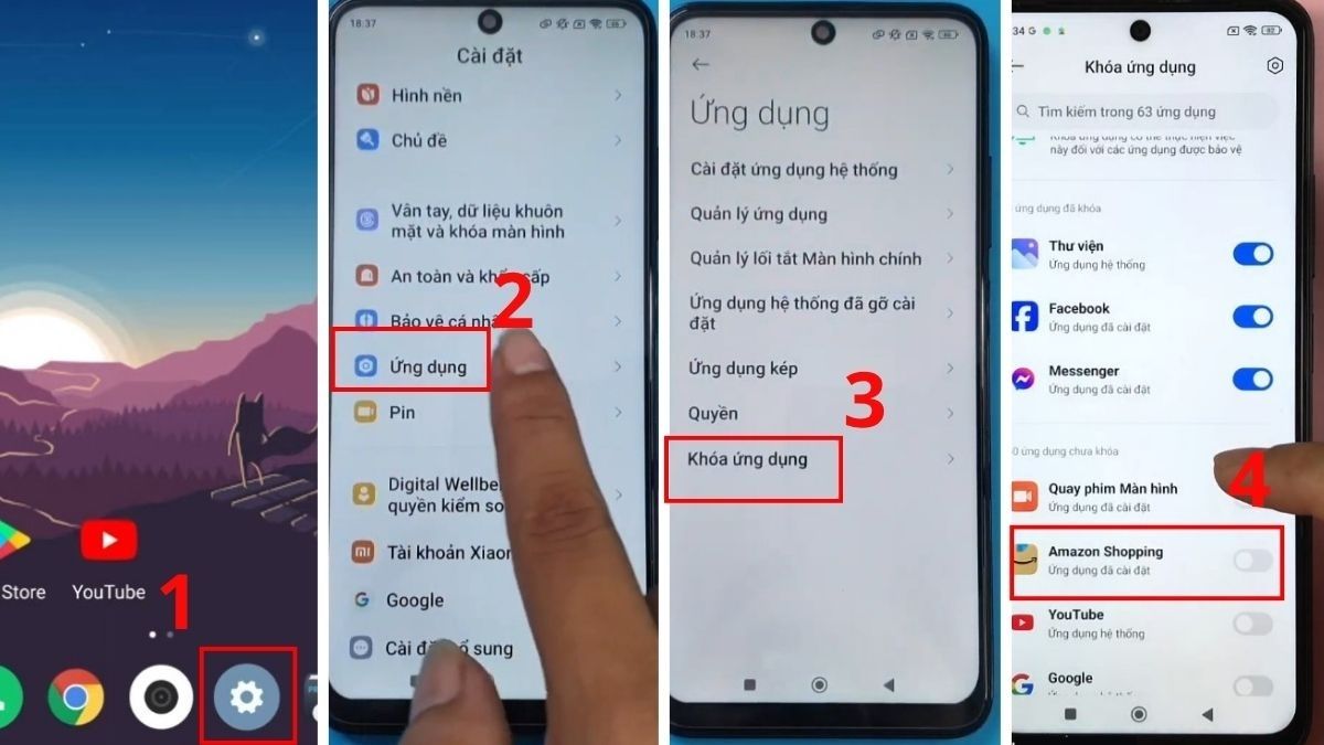 Các bước truy cập cài đặt để tắt cách khoá ứng dụng trên xiaomi MIUI 12.