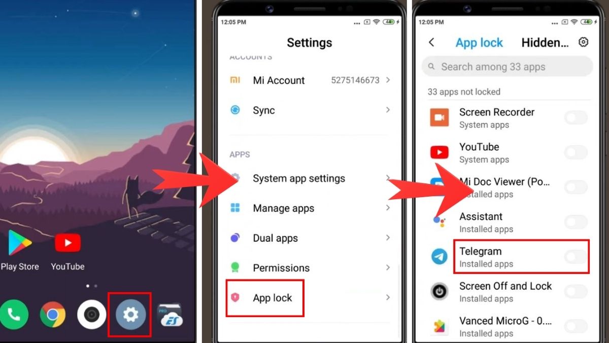 Thao tác tắt thanh gạt để hủy bỏ cách khoá ứng dụng trên xiaomi nhanh chóng.
