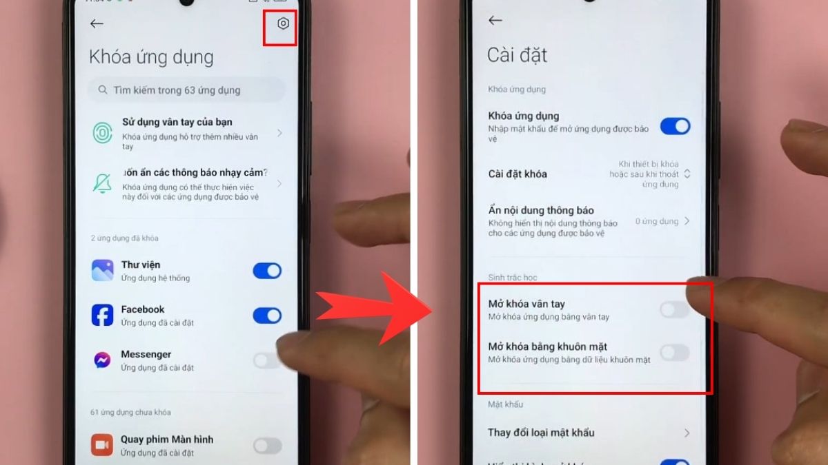 Kích hoạt mở khóa sinh trắc học tăng tốc cách khoá ứng dụng trên xiaomi tiện lợi.