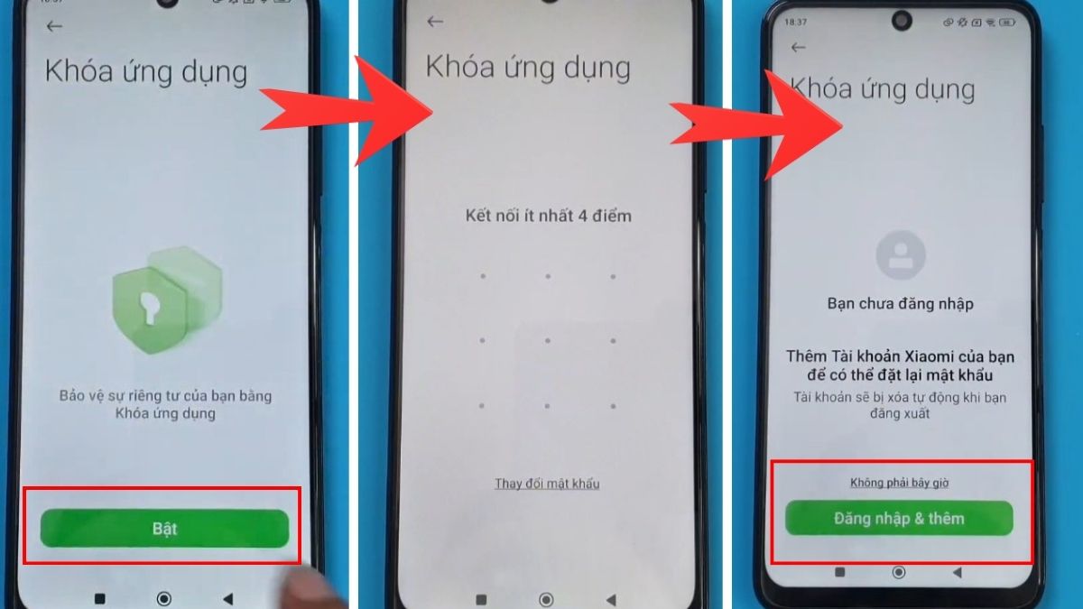 Giao diện bật bảo mật hình vẽ của cách khoá ứng dụng trên xiaomi hiện đại.