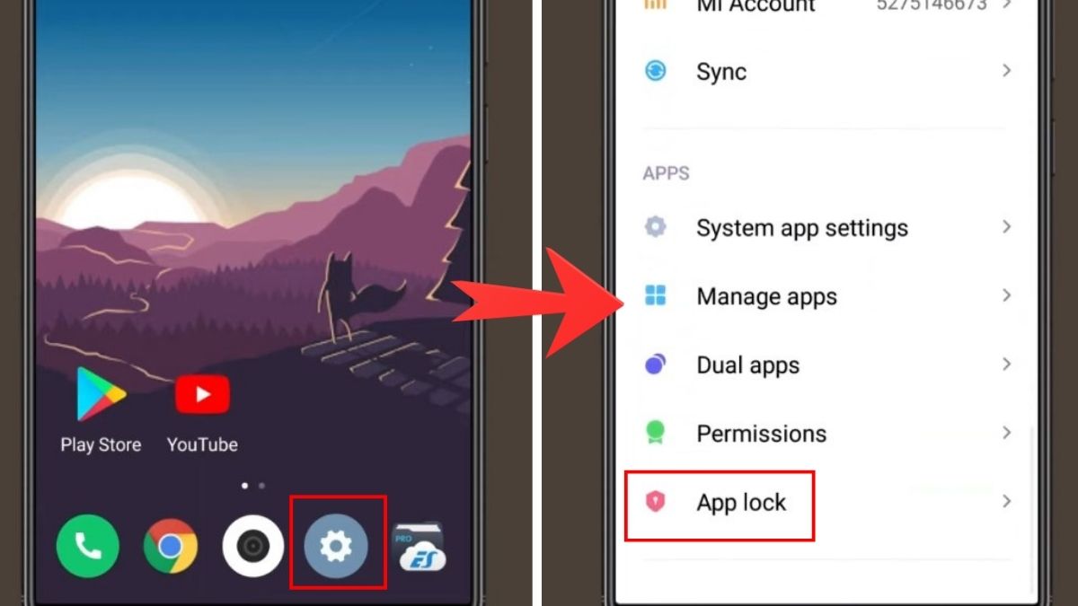 Giao diện cài đặt app lock của cách khoá ứng dụng trên điện thoại xiaomi cũ.