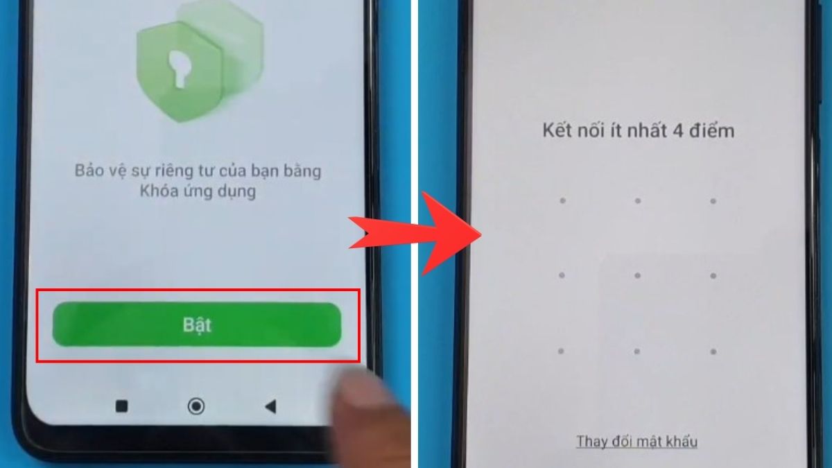 Thiết lập mật khẩu hình vẽ khi kích hoạt cách khoá ứng dụng trên xiaomi MIUI 10.