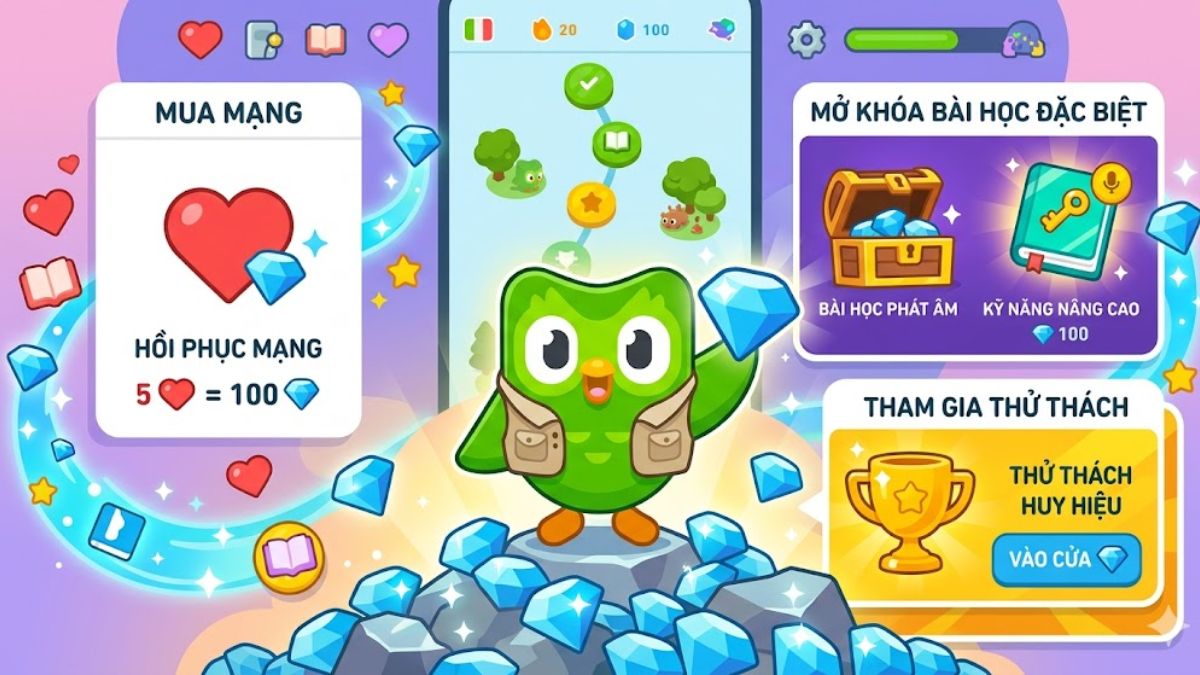 Giải đáp kim cương trong duolingo để làm gì và cách kiếm kim cương trong duolingo.