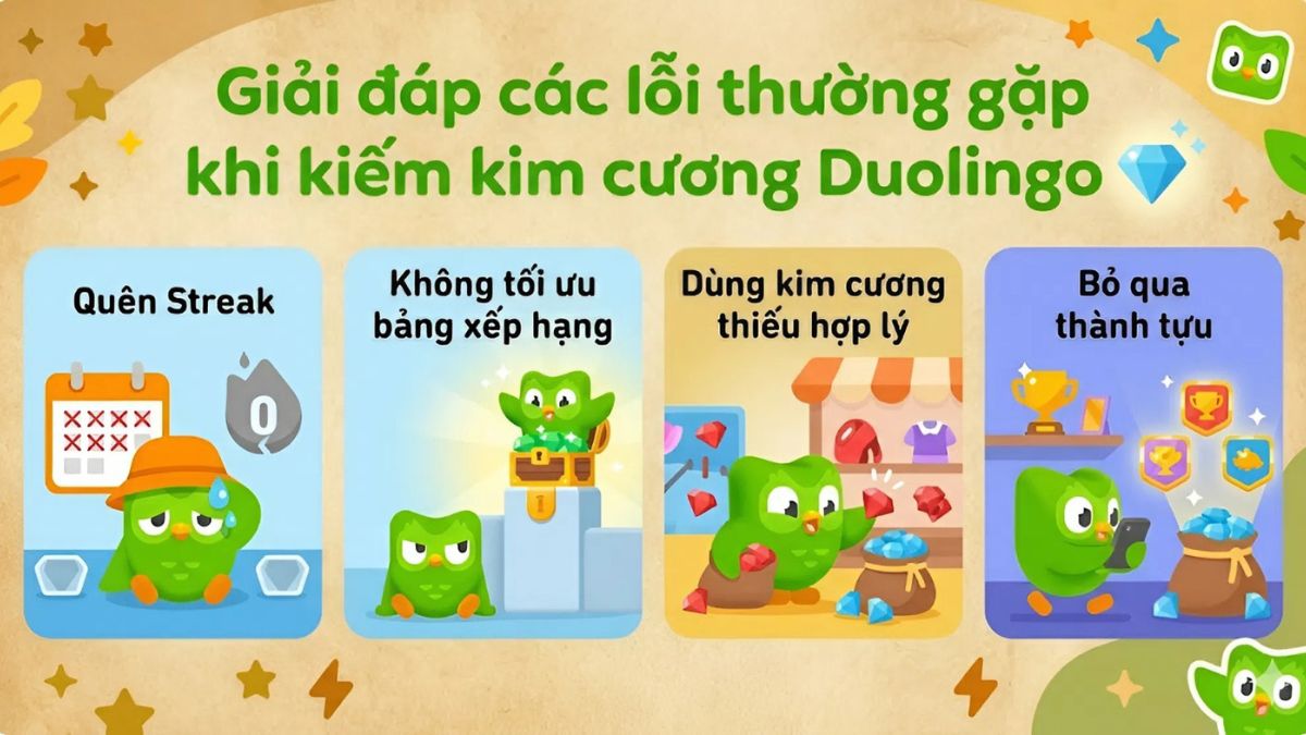 Sửa lỗi sai trong cách kiếm kim cương trong duolingo thay vì cày 1000 kim cương nhanh.