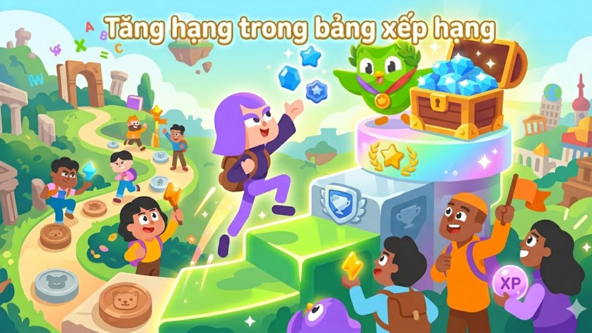 Đua top bảng xếp hạng là cách kiếm kim cương trong duolingo cực kỳ nhanh chóng.