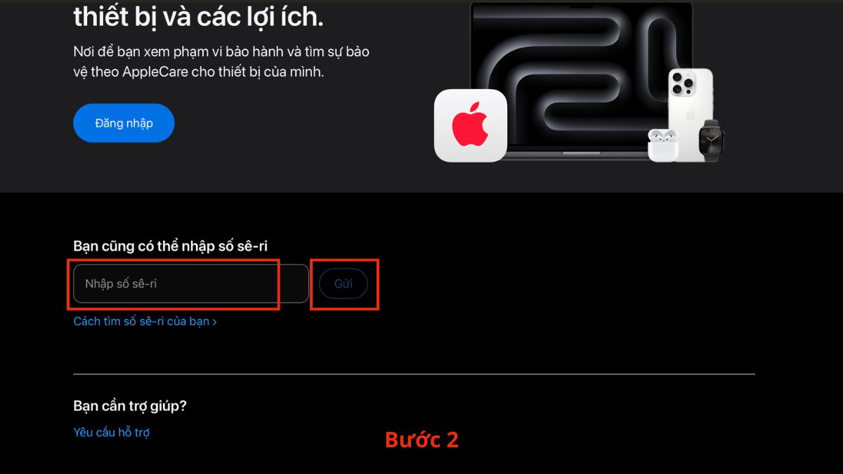 Nhập số Serial tại trang web Apple để thực hiện cách kiểm tra apple watch đời nào và bảo hành.