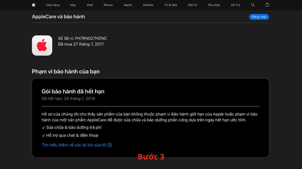 Kết quả tra cứu bảo hành chính thức là bước cuối trong cách kiểm tra apple watch đời nào.