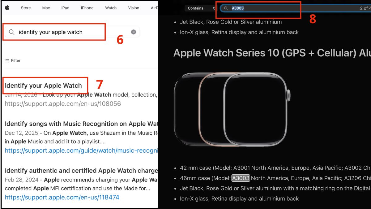 Đối chiếu mã Model trên trang hỗ trợ là cách kiểm tra apple watch đời nào chính xác nhất.