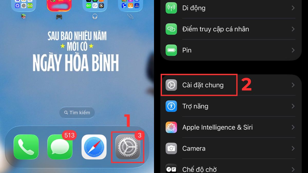 Các bước vào Cài đặt chung để tiến hành kiểm tra iphone 13 pro max chính hãng về bảo hành