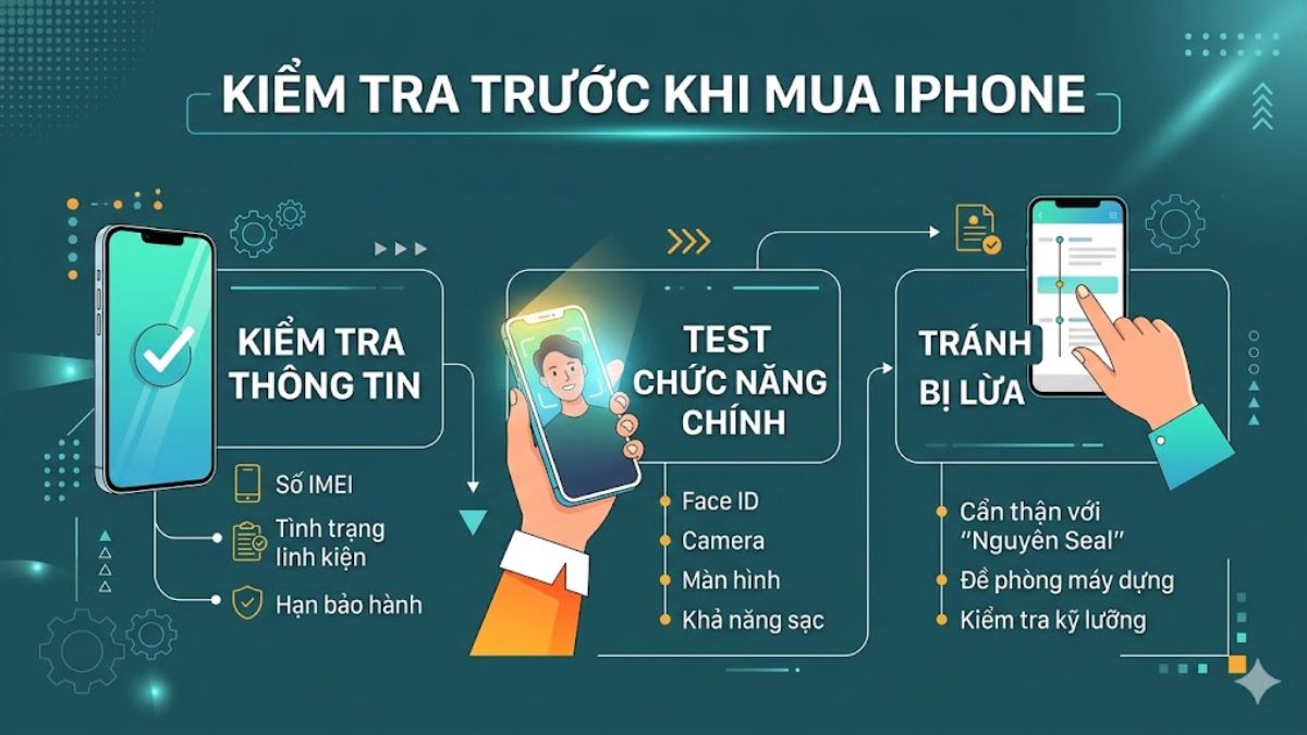 Sơ đồ quy trình tổng quát giúp người dùng biết cách kiểm tra iphone 13 pro max thật giả