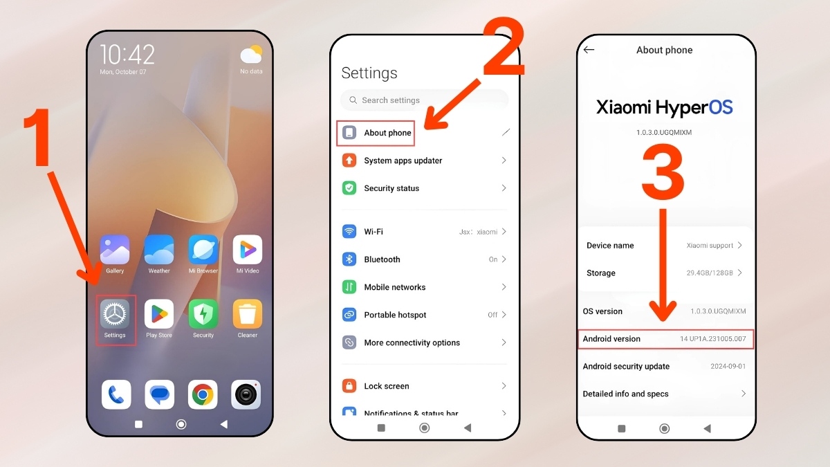 Cách kiểm tra phiên bản android, hướng dẫn kiểm tra phiên bản Android của điện thoại Xiaomi qua các bước vào Cài đặt và xem thông tin điện thoại.