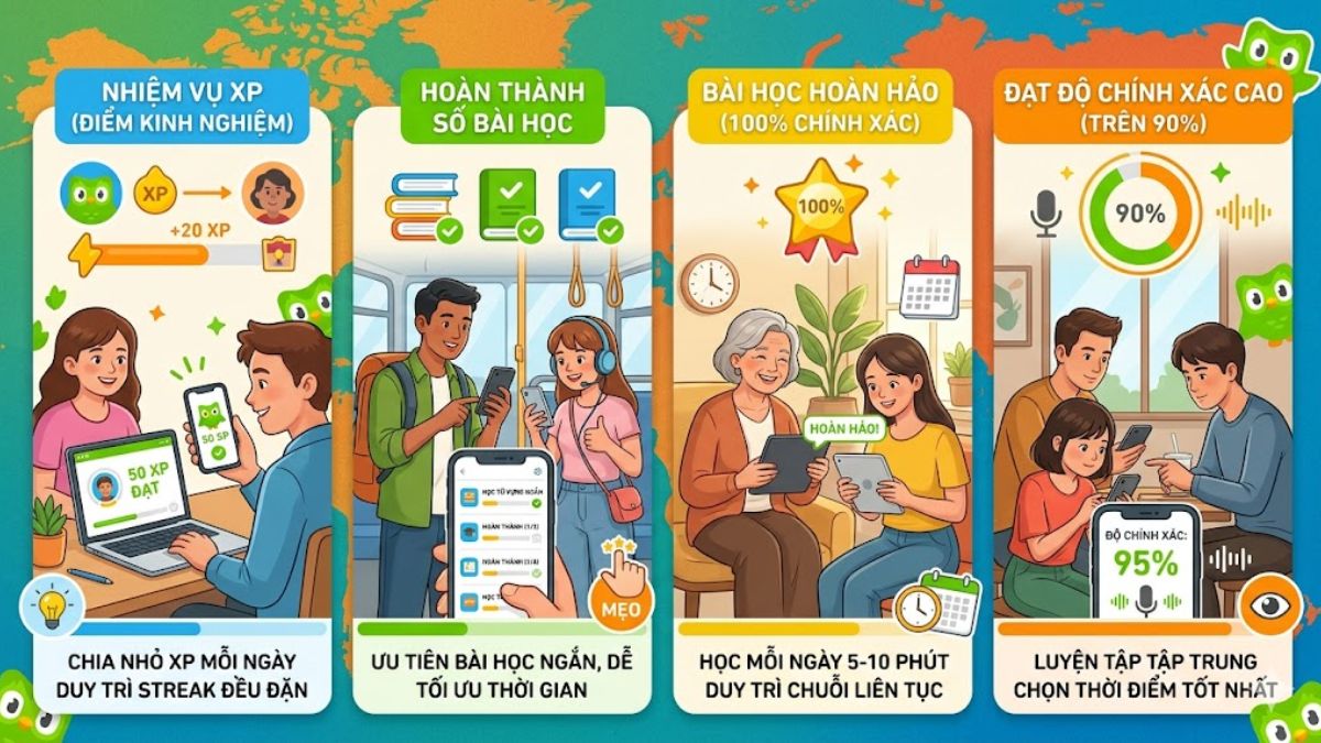 Các loại thử thách phổ biến và cách làm nhiệm vụ bạn bè duolingo vượt qua dễ dàng.