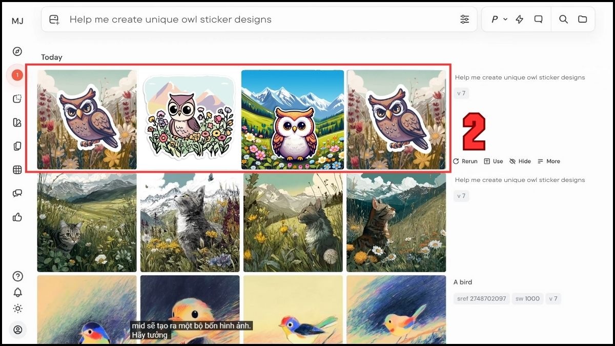 Lựa chọn mẫu thiết kế ưng ý từ AI trong quy trình cách làm sticker trên Android.