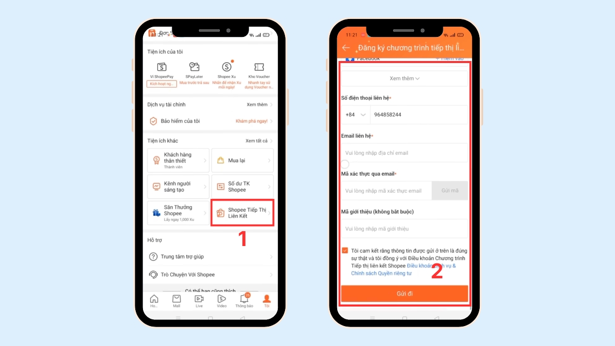 Đăng ký chương trình Tiếp thị liên kết là bước đầu cách liên kết tiktok với shopee.