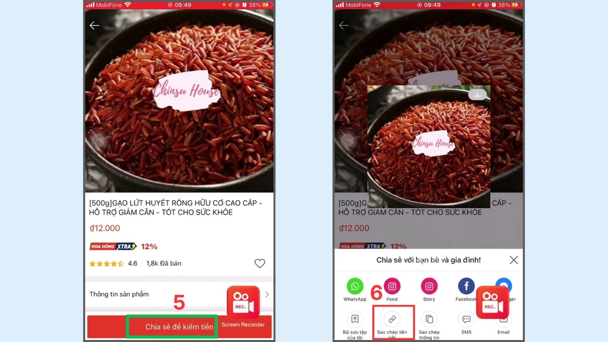 Sao chép liên kết tiếp thị Shopee để chuẩn bị cách liên kết tiktok với shopee.