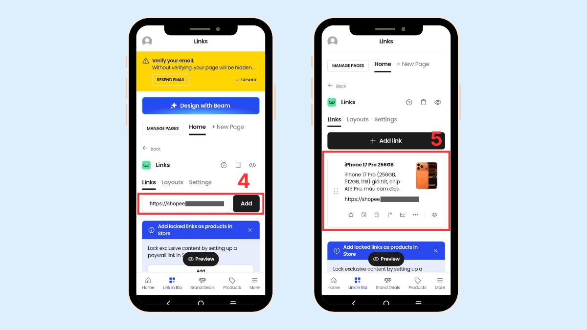 Dán đường dẫn sản phẩm Shopee vào trang Bio trong cách liên kết tiktok với shopee.