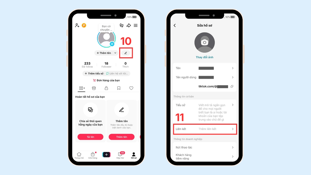 Vào mục Sửa hồ sơ để thực hiện cách liên kết tài khoản tiktok với shopee.