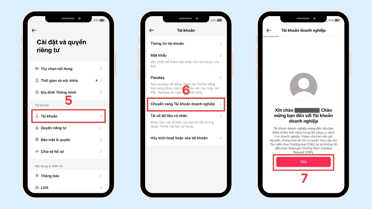 Chuyển sang tài khoản doanh nghiệp hỗ trợ cách liên kết tiktok với shopee nhanh chóng.
