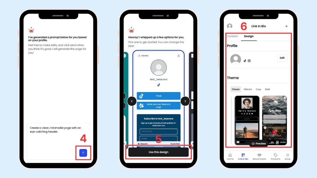 Lựa chọn mẫu giao diện bio page cho cách liên kết tiktok với shopee Affiliate.