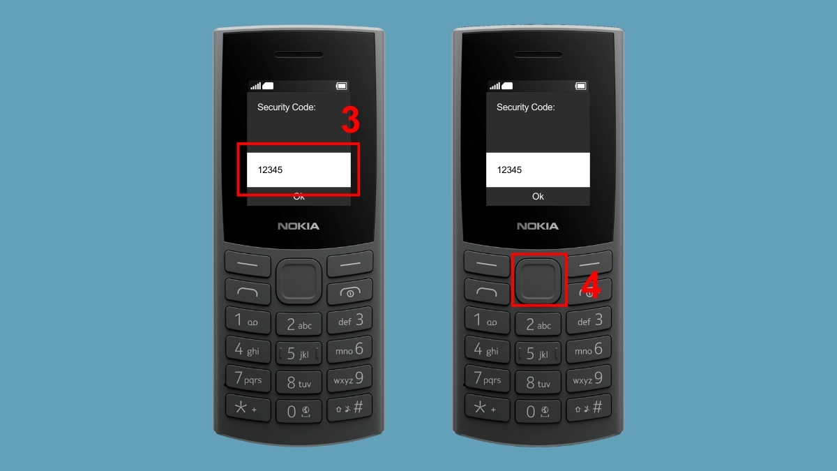 Cách mở điện thoại nokia 105 bằng cách nhập mã bảo mật mặc định 12345.