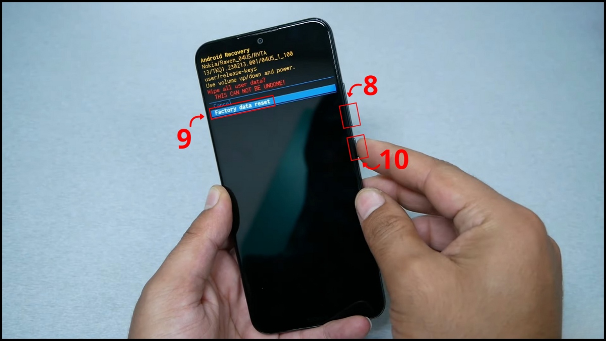 Xác nhận khôi phục cài đặt gốc để xử lý nokia bị khóa bảo mật.