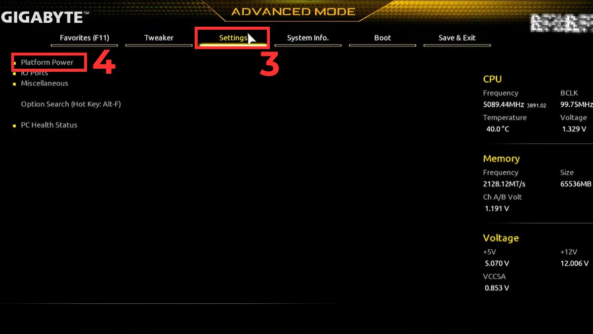 Mục Settings trên BIOS Gigabyte hỗ trợ mở máy tính không cần nút nguồn.