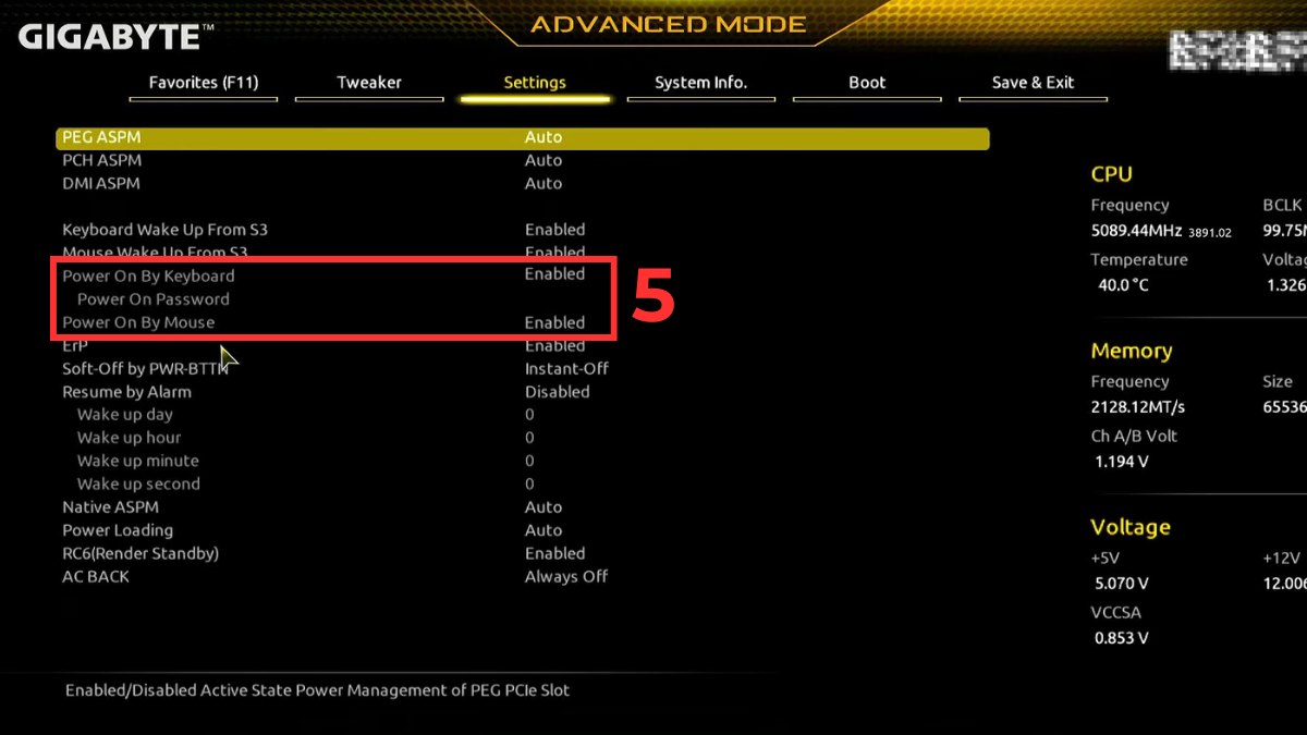 Bật Platform Power trên Gigabyte để áp dụng cách mở máy tính cây bằng bàn phím.