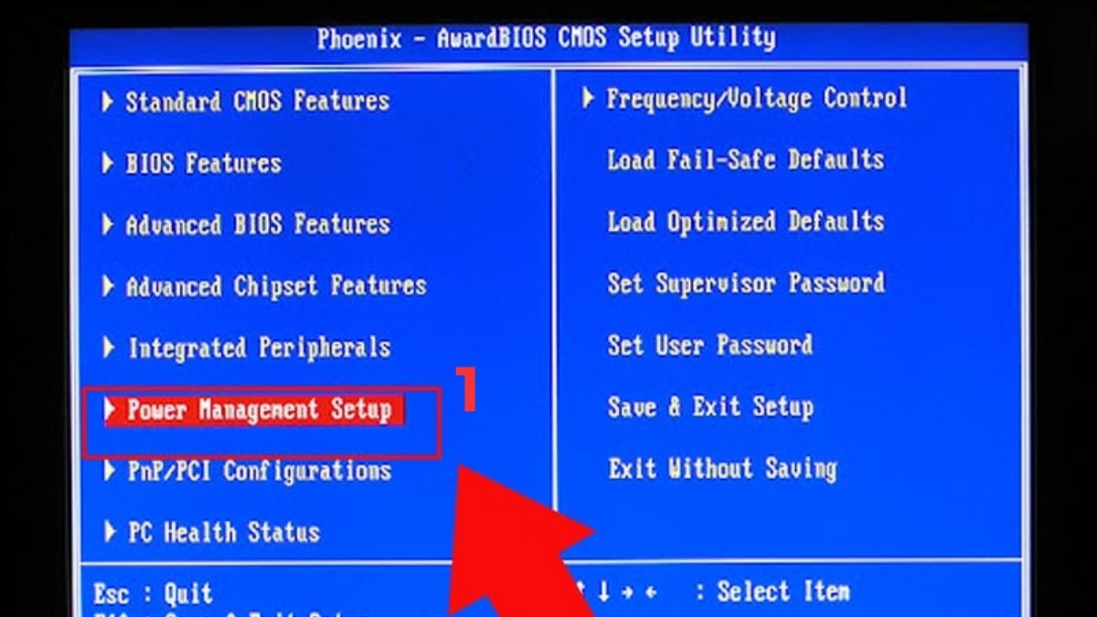 Vào mục Power Management Setup để thiết lập Power on by Keyboard trong BIOS.