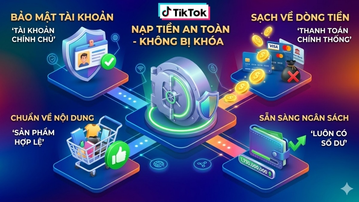 Lưu ý an toàn để không bị khóa khi nạp tiền chạy quảng cáo TikTok.