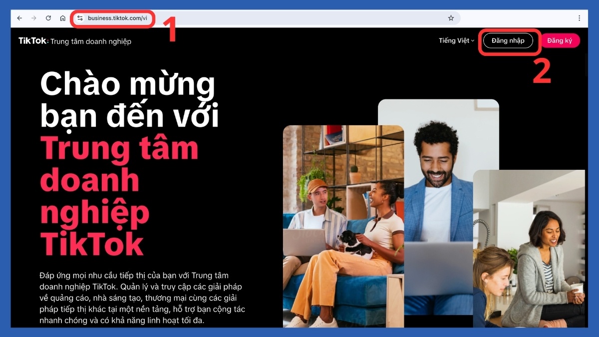 Truy cập website TikTok for Business để thực hiện cách nạp tiền quảng cáo TikTok.