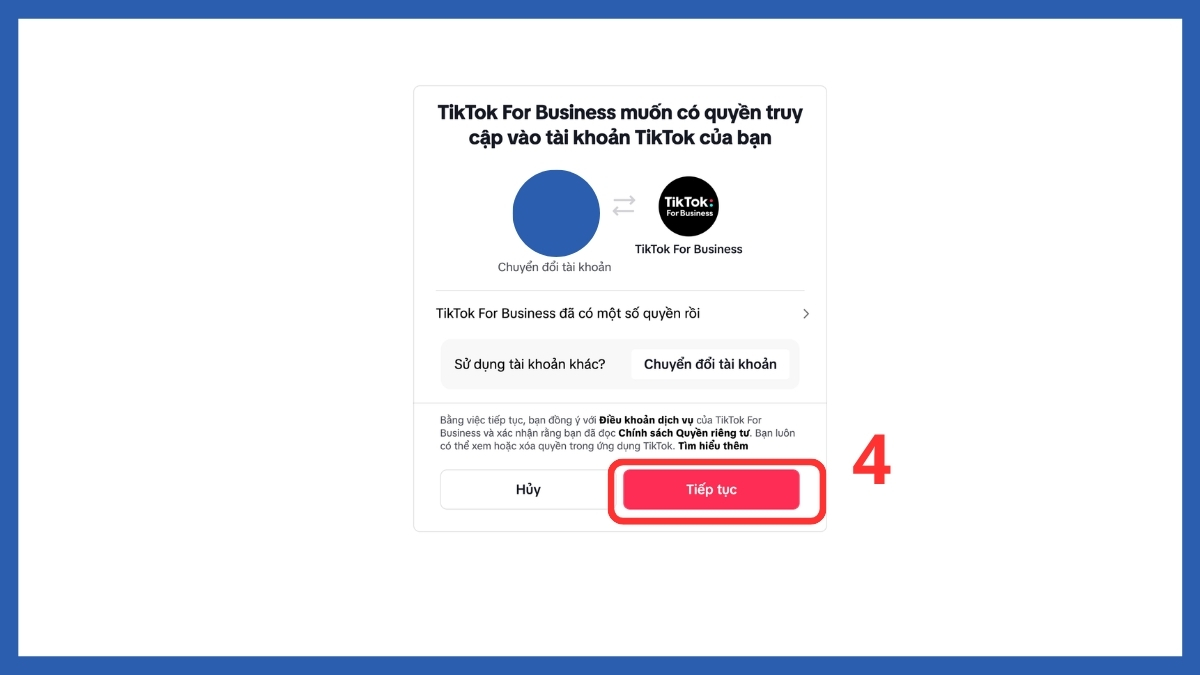 Xác nhận quyền truy cập khi thực hiện cách nạp tiền chạy quảng cáo TikTok.