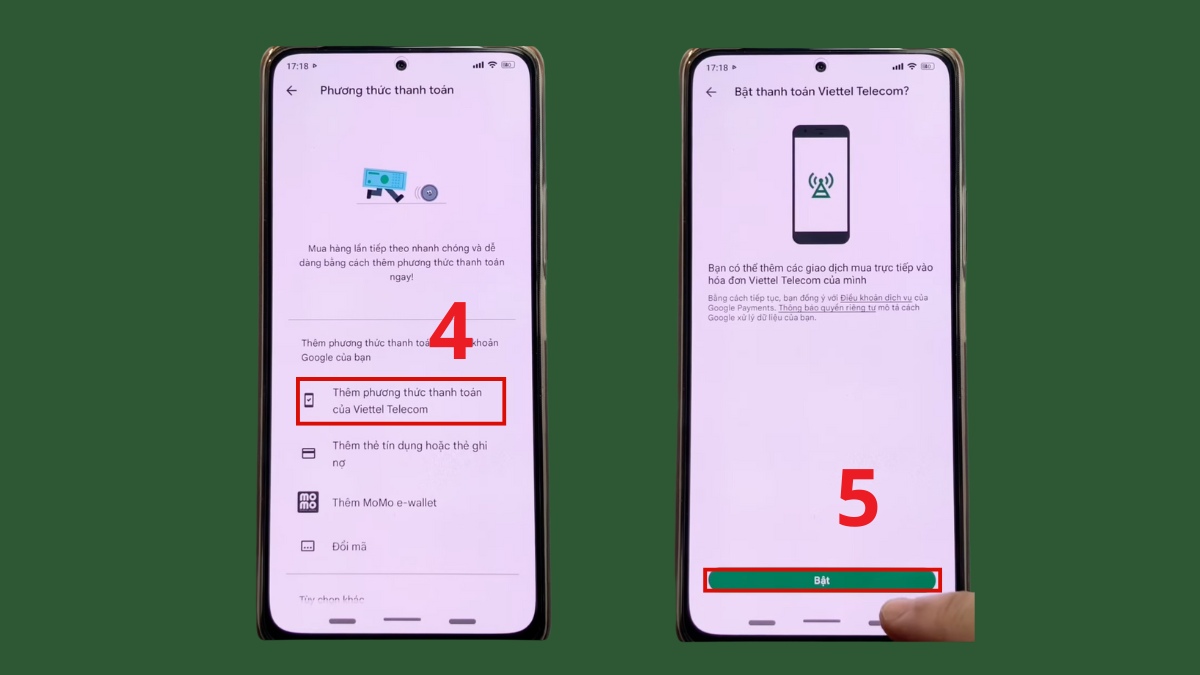 Giao diện chọn phương thức thanh toán qua nhà mạng di động, một cách nạp tiền vào ch play phổ biến