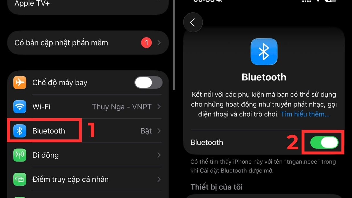 Truy cập mục Bluetooth trong cài đặt để thực hiện cách sử dụng airpod 3.