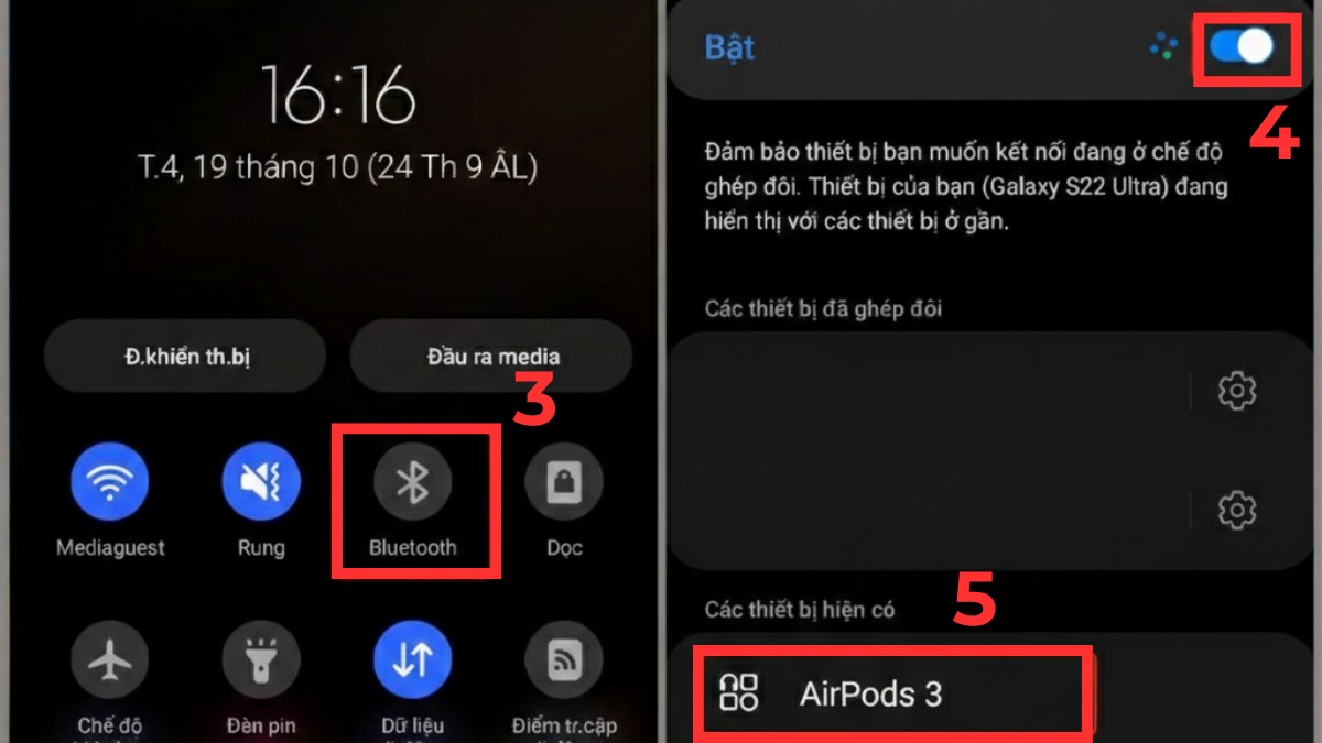 Bật Bluetooth trên điện thoại Android để tìm kiếm và kết nối airpods 3.