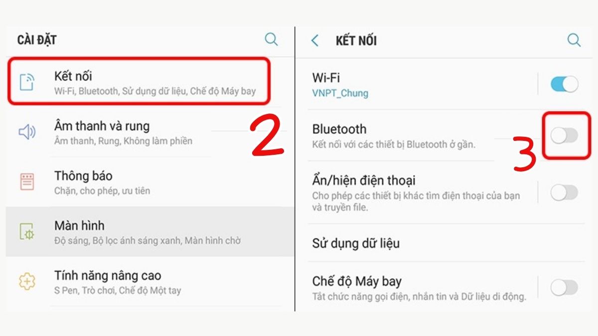 Giao diện cài đặt Bluetooth trên điện thoại Android, minh họa cách kết nối airpod i12 với android trong các bước đầu tiên.