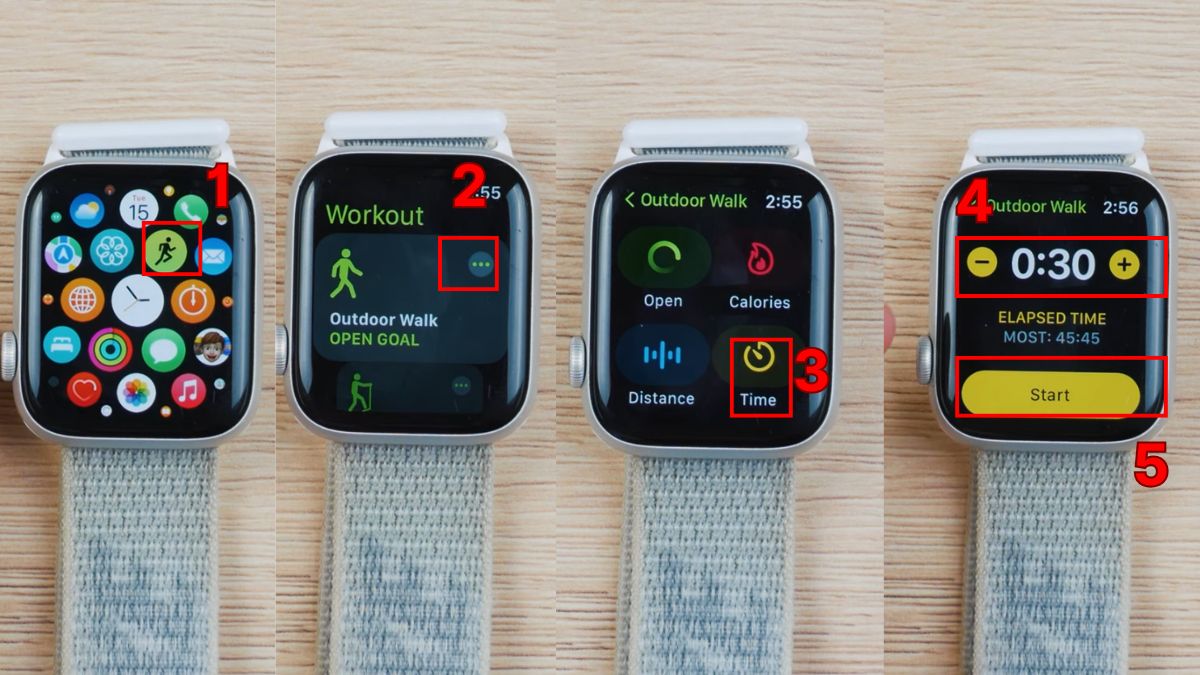 Các bước chọn bài tập và đặt mục tiêu thời gian trong cách sử dụng apple watch series 10.