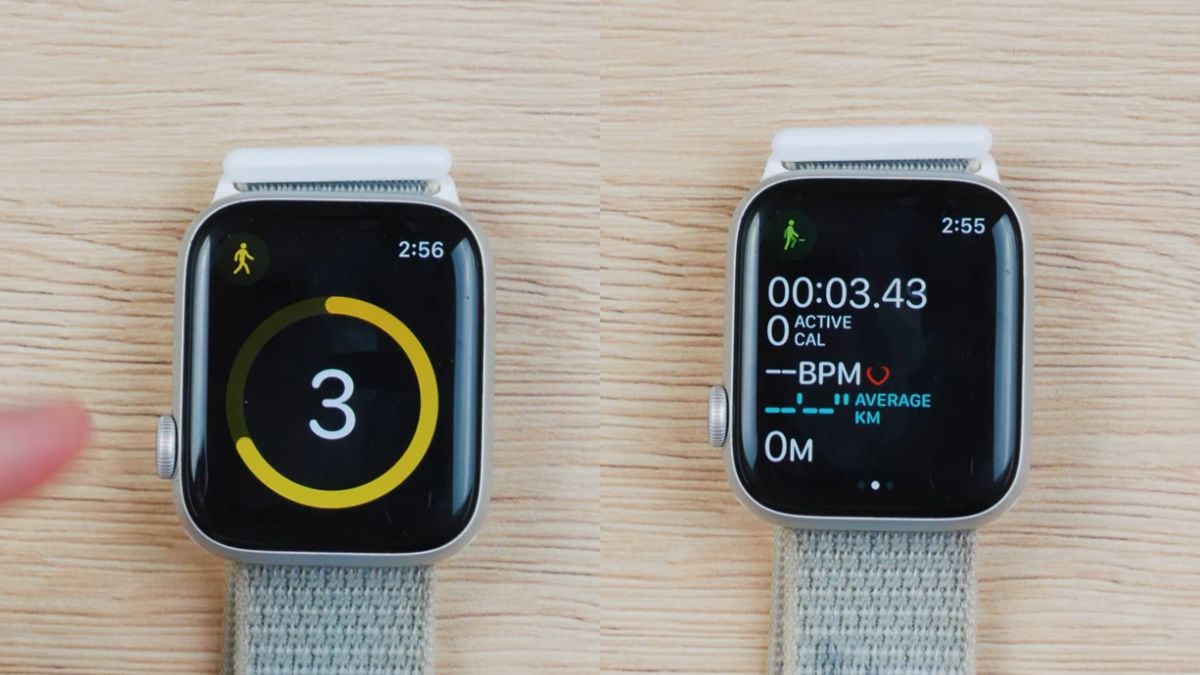 Giao diện đếm ngược và theo dõi chỉ số luyện tập trong cách sử dụng apple watch series 10.