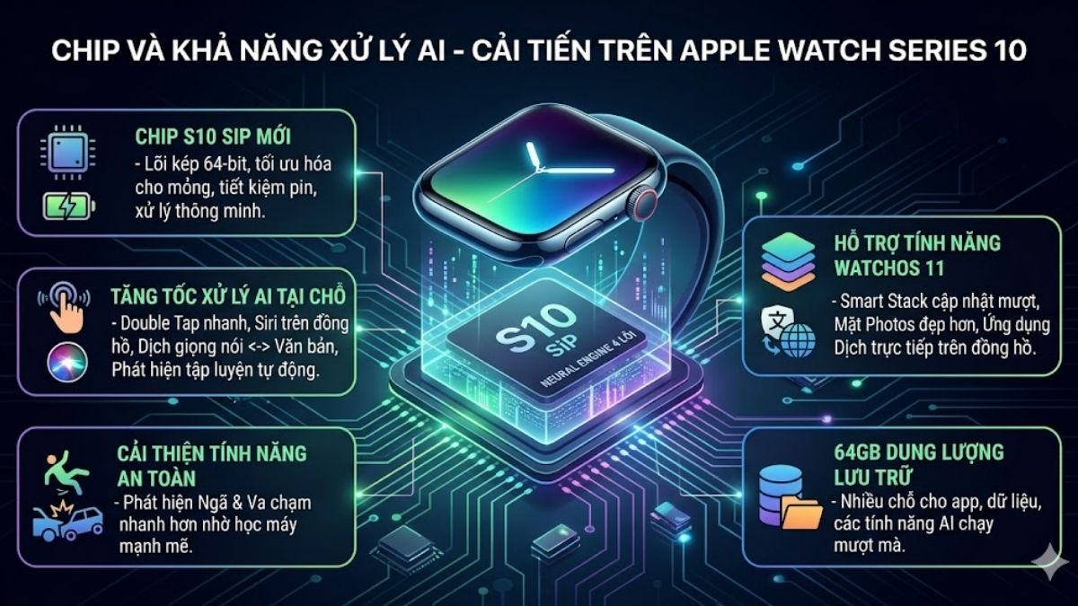 Thông số chip S10 SiP và tính năng AI trong cách sử dụng apple watch series 10.