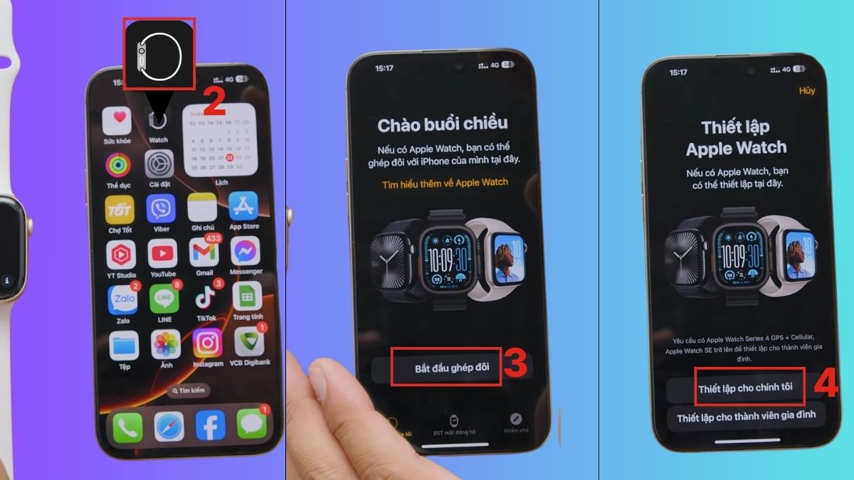 Cách kết nối Apple Watch 10 với iPhone thông qua ứng dụng Watch trên điện thoại.