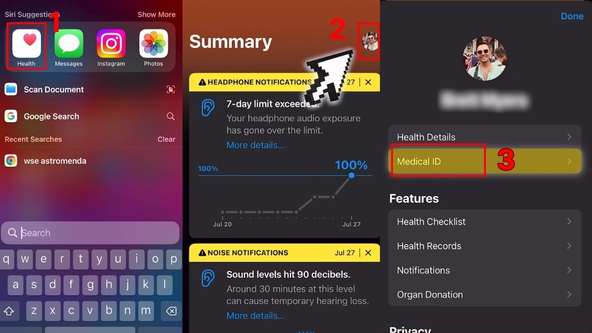 Truy cập hồ sơ sức khỏe để thực hiện các cài đặt Apple Watch Series 10 an toàn.