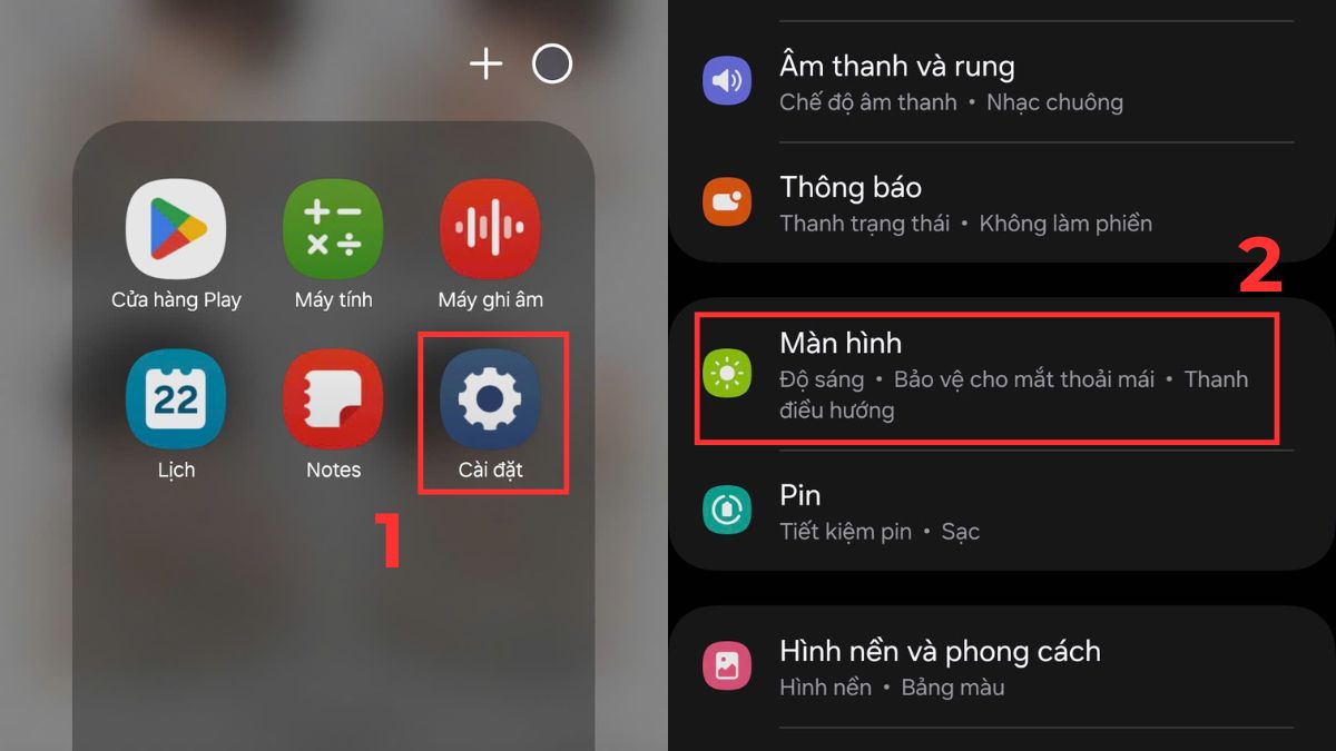 Cách xem la bàn trên điện thoại Android: Bước 1 vào Cài đặt (Cài đặt) và chọn mục Màn hình.