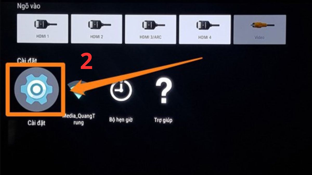 Truy cập mục Cài đặt trên giao diện tivi theo cách sử dụng loa Harman Kardon chi tiết.